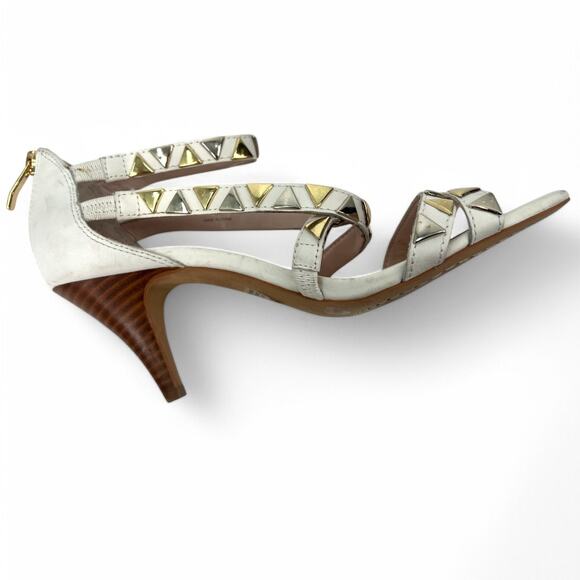 Vince Camuto 7.5 Mikal White Kitten Heel Pump Sandal Studded Studs Ankle Strap - Picture 4 of 4
